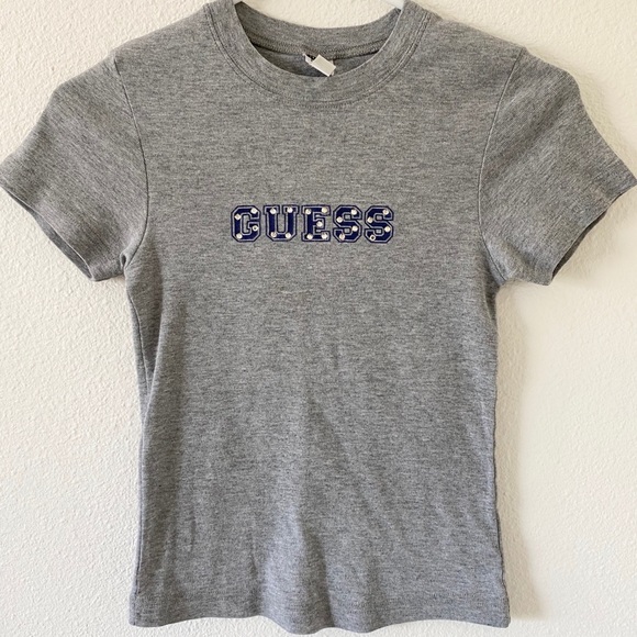 Guess Vintage 90s/2000s Gray Logo Bling T-Shirt - Picture 2 of 8